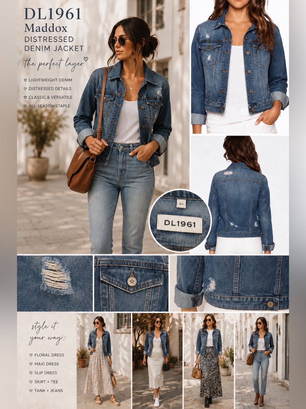 DL1961 Maddox Distressed Women's Denim Jacket - Blue XS